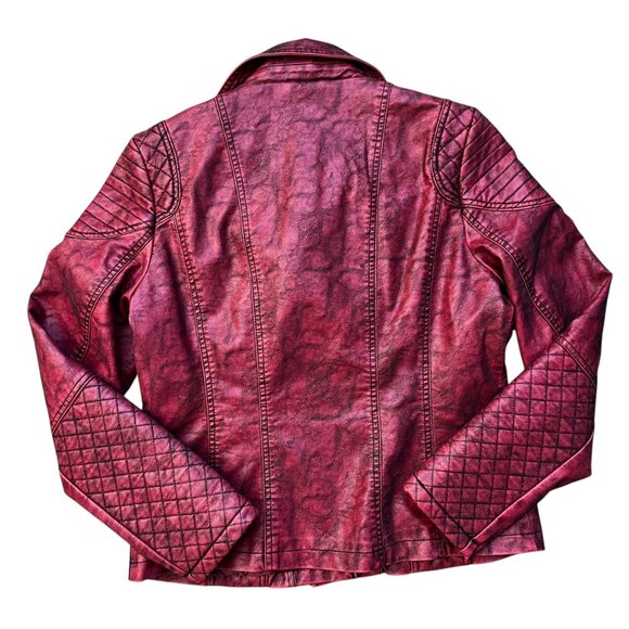 NEW Giolshon Retro Style Red Faux Leather Moto Jacket - Size Large - Picture 8 of 16